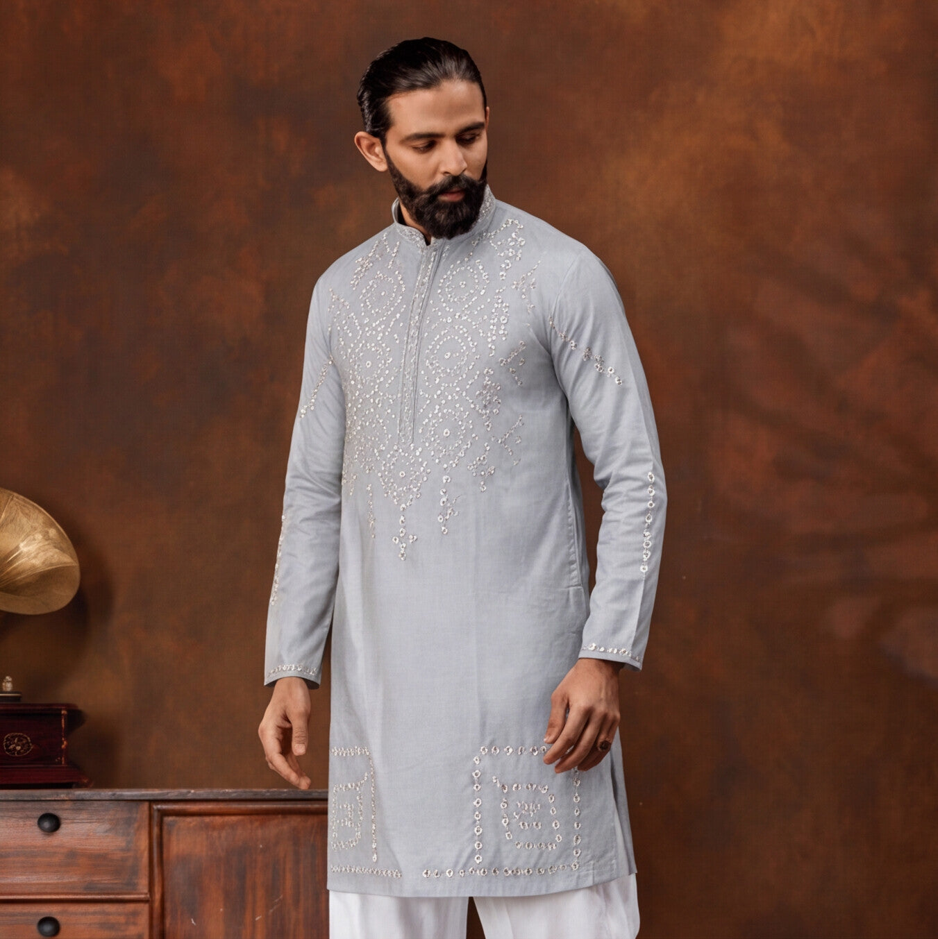 Silver Mist Embroidered Kurta Set