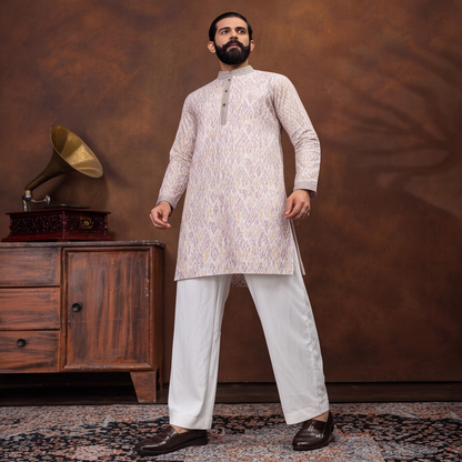 Ivory Lavender Ikat Heritage Men’s Kurta Set