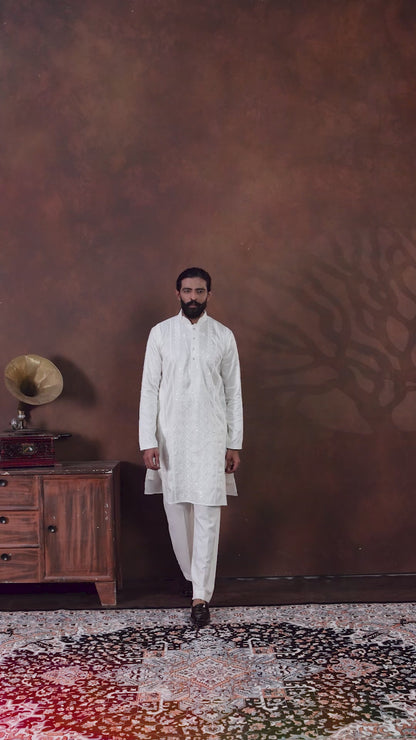 Royal Ivory Embroidered Men’s Kurta Pajama Set