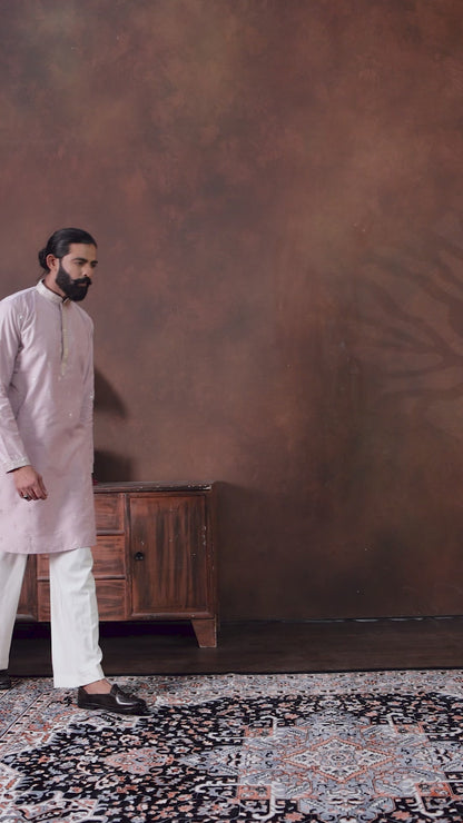 Men’s Embroidered Lavender Kurta Pajama Set