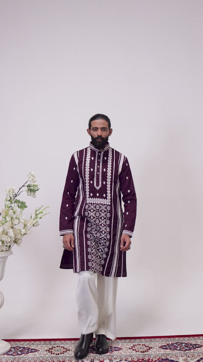 Royal Purple Embroidered Men’s Panjabi / Kurta