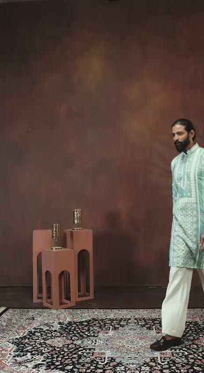 Mint Green Embroidered Men’s Kurta Set