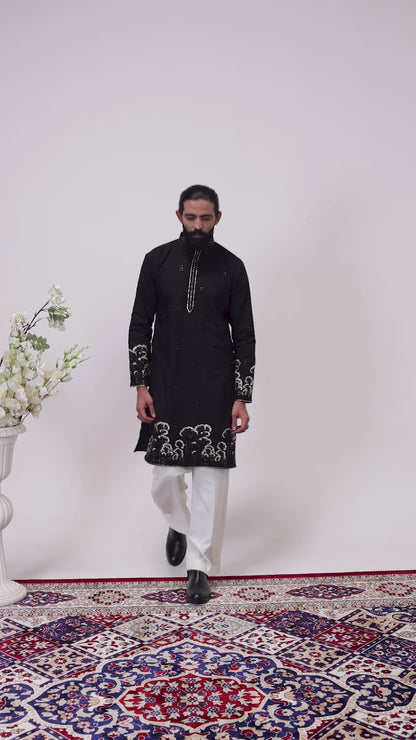 Elegant Black Embroidered Men’s Kurta