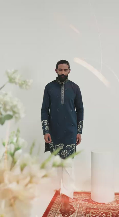 Midnight Blue Embroidered Men’s Panjabi / Kurta