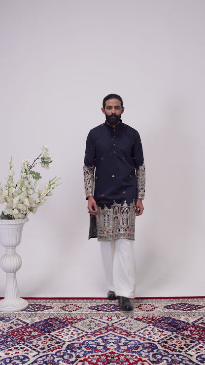 Royal Navy Blue Heritage Embroidered Men’s Kurta