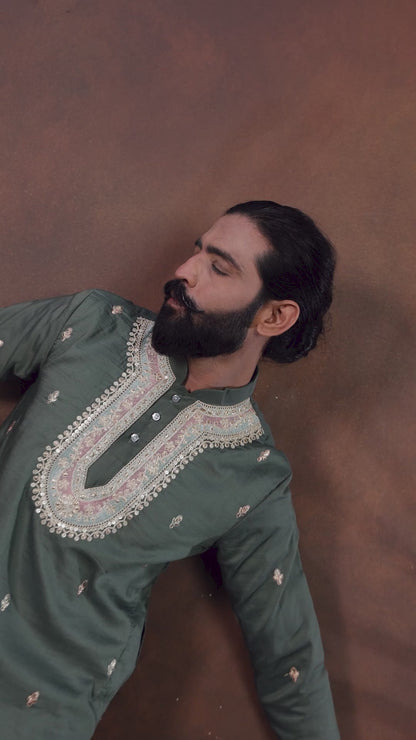 Emerald Royale Embroidered Men’s Kurta Pajama Set
