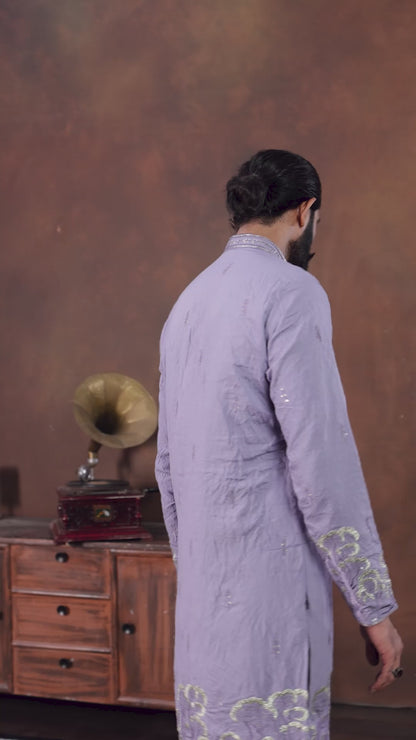 Lavender Royale Embroidered Men’s Kurta Set