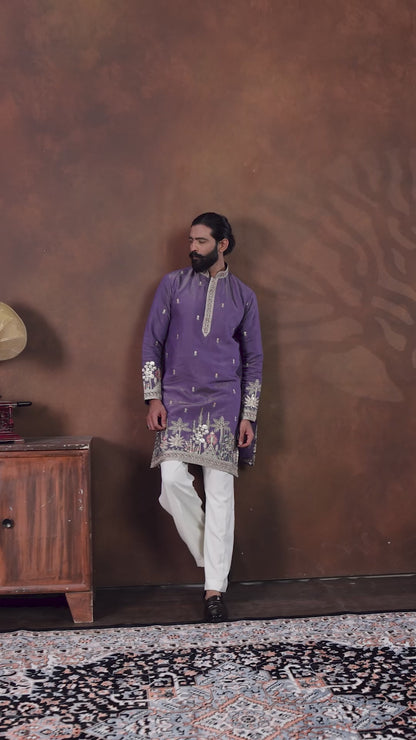 Imperial Violet Embroidered Men’s Kurta Set
