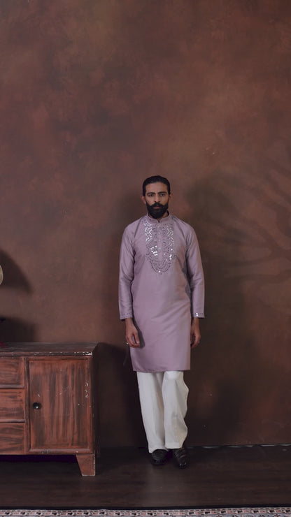 Elegant Dusty Lavender Traditional Kurta Set