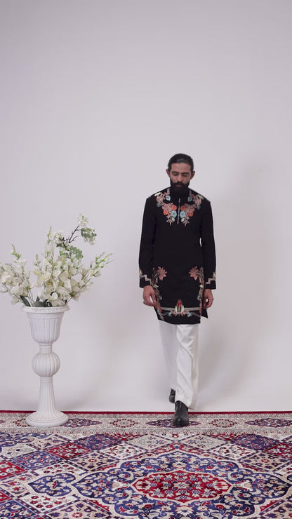 Midnight Bloom Embroidered Men’s Kurta
