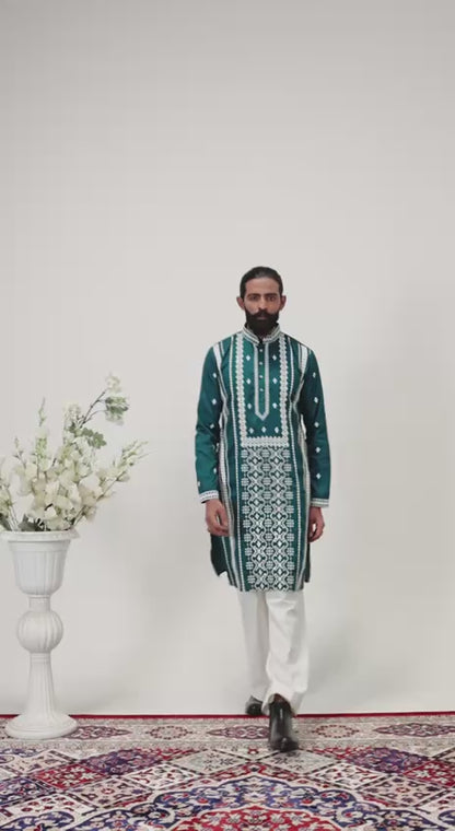 Emerald Green Embroidered Men’s Panjabi / Kurta