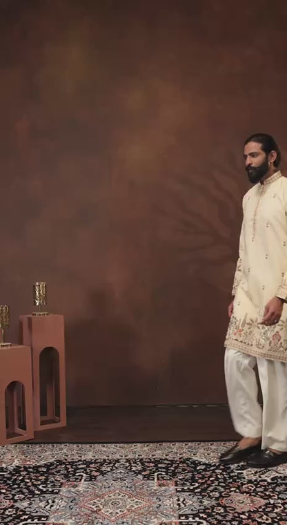 Ivory Gold Embroidered Men’s Kurta Set