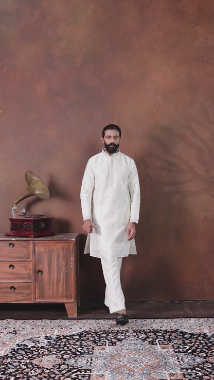 off-white embroidered kurta