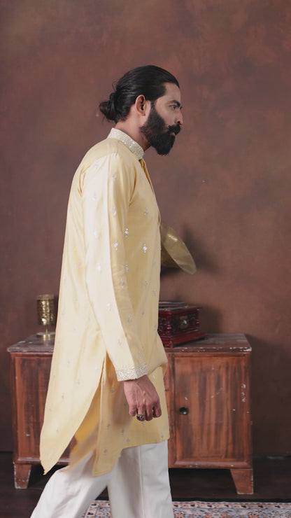 Classic Beige Embroidered Kurta Pajama Set for Men