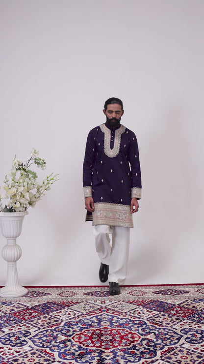 Royal Amethyst Embroidered Men’s Kurta