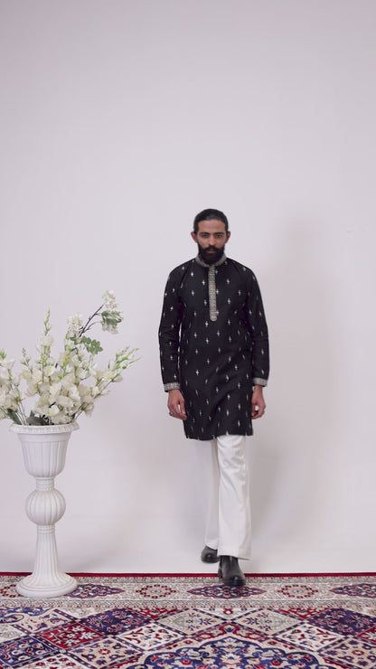 Classic Black Embroidered Men’s Kurta Set