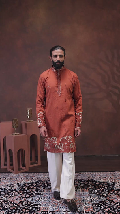 Chocolate Brown Embroidered Men’s Kurta Set