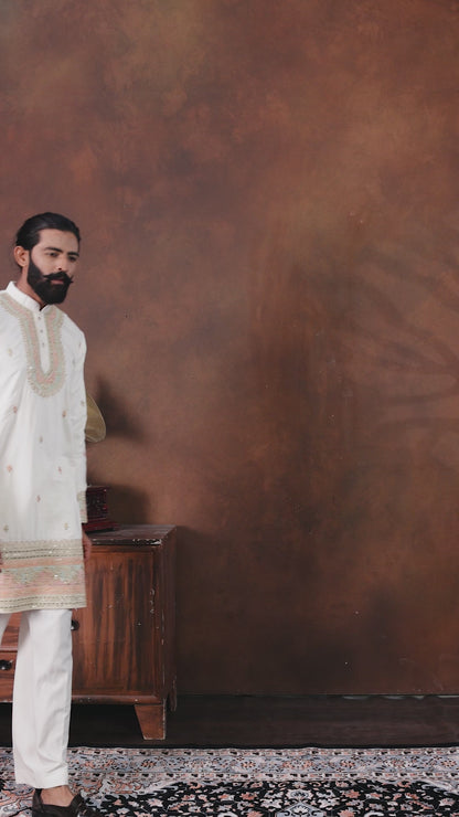 Royal Ivory Embroidered Kurta Pajama Set for Men